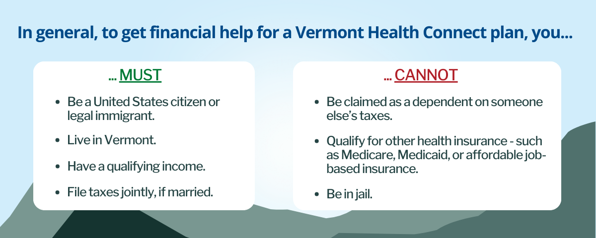 In general, to get financial help for a VHC plan, this is a list of musts and cannots.